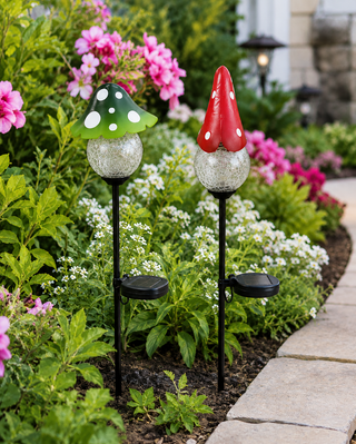 Red and Green Mushroom Solar Stake