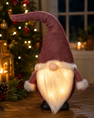 Christmas Santa Fabric and Cotton Gnome w/LED Decor