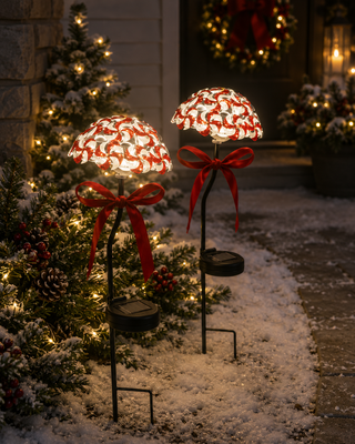 Solar Peppermint Candy Stake with LED Lights