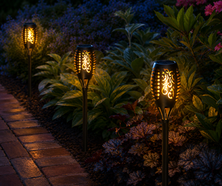 Solar Black Torch Flame Pathway LED Light