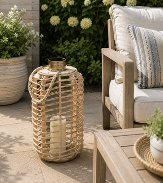 Hemp Rope Wooden Lantern Décor with Flickering LED's