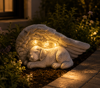 Solar Sleeping Dog Under Wings Decor with LED Light