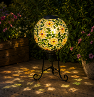 Solar Mosaic Glass Gazing Globe with Stand