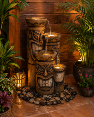 Triple Tiki Fountain with LED Lights