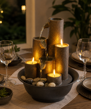 Tiered Column Tabletop Fountain with Tealight Candle Holders