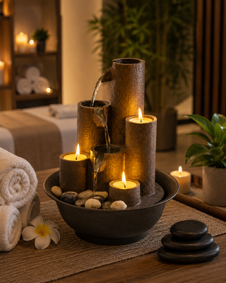 Tiered Column Tabletop Fountain with Tealight Candle Holders