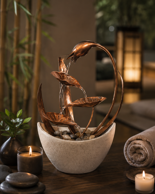 Metal Floral Leaf  Multi-tier Tabletop Fountain with Stones
