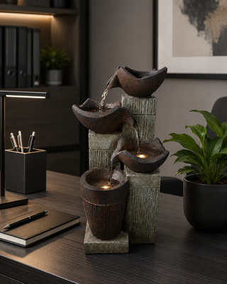 4-Tier Squared Bowls Fountain with LED Lights