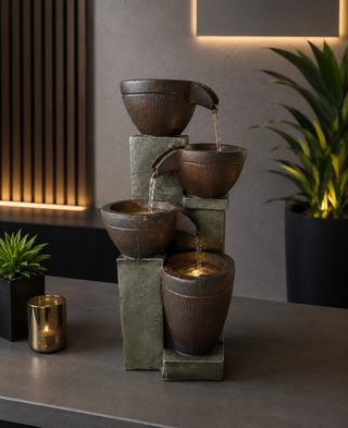 Stoned Jar Cascading Water Fountain with LED Lights