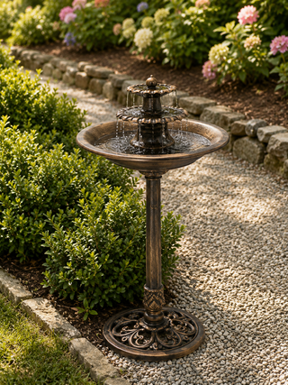 Tiered Pedestal Fish Fountain Birdbath - Gold