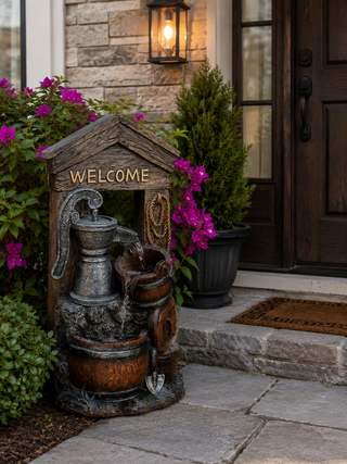 Rustic "Welcome" Water Pump Fountain