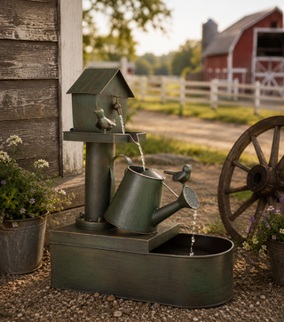 Birdhouse Watering Can Floor Fountain