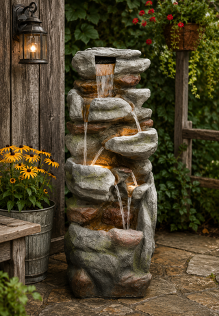 Multi-Level Rock Fountain with LED Lights