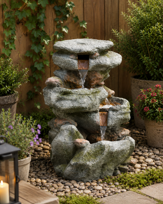 3-Tiered Rock Waterfall Fountain with LED Lights