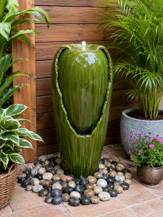 Jar Fountain with LED Lights - Green