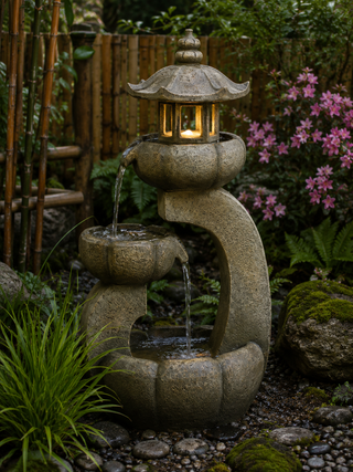 2 Layered Pavilion Polyresin Fountain with LED Lights