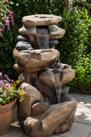 Tiered Brown Rock Fountain w/ Color Changing LED