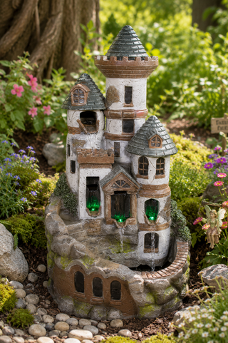 Tower Castle Fountain with Color Changing LED Lights