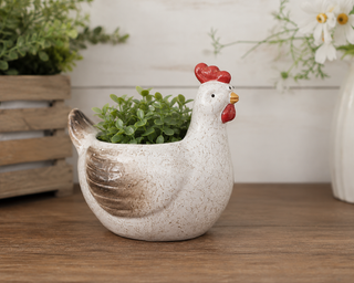 Ceramic Hen Planter with Drainage Hole
