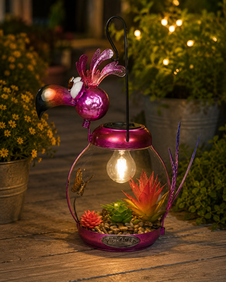 Solar Metal Silly Pink Flamingo with LED Light Decor
