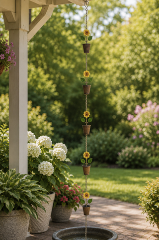 Metal Hanging Sunflower Pot Chain Rain Catcher