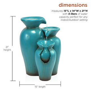 3-Tier Rustic Turquoise Ceramic-Look Jars Fountain