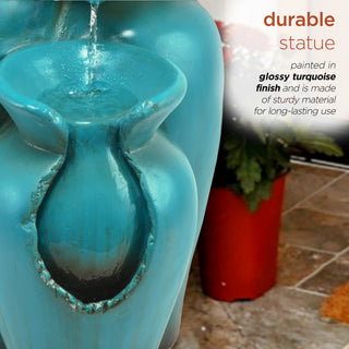 3-Tier Rustic Turquoise Ceramic-Look Jars Fountain