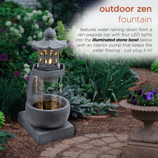 Tall Tranquil Zen Pagoda Water Fountain with LED Lights
