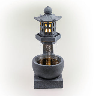 Tall Tranquil Zen Pagoda Water Fountain with LED Lights