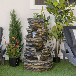 Five Tiered Rock Fountain with Replaceable Lights