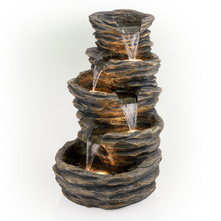 Five Tiered Rock Fountain with Replaceable Lights