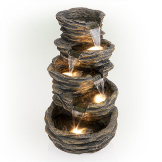 Five Tiered Rock Fountain with Replaceable Lights