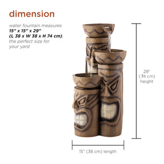 Triple Tiki Fountain with LED Lights