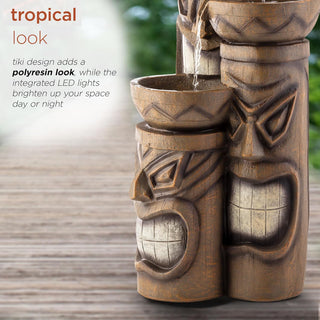 Triple Tiki Fountain with LED Lights