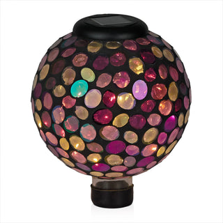 Solar Iridescent Pink Mosaic Gazing Globe with Metal Stand