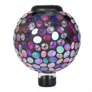 Solar Iridescent Pink Mosaic Gazing Globe with Metal Stand