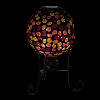Solar Iridescent Pink Mosaic Gazing Globe with Metal Stand