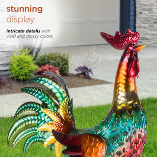Glossy Metal Rooster Décor with Dark Red Tail