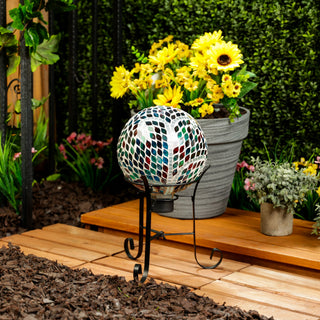 Mosaic Gazing Globe with Scroll Pattern and Metal Stand