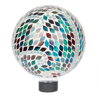 Mosaic Gazing Globe with Scroll Pattern and Metal Stand