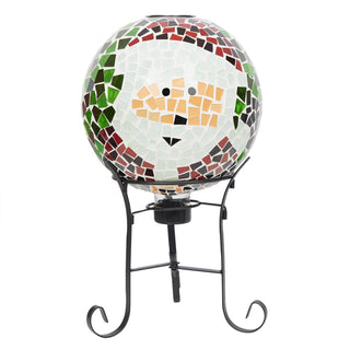 Solar Santa Mosiac Glass Gazing Globe with Metal Stand