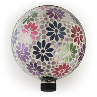 Mosaic Gazing Globe with Colorful Daisy Design