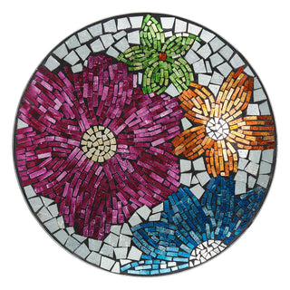 18" Floral Metallic Mosaic Glass Birdbath with Metal Stand