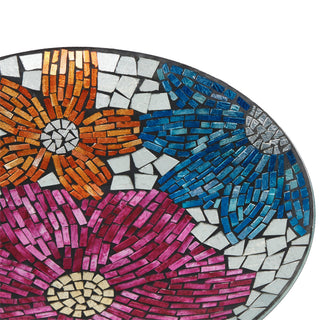 18" Floral Metallic Mosaic Glass Birdbath with Metal Stand