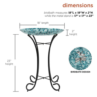 18" Dragonfly Duo Mosaic Glass Birdbath with Metal Stand