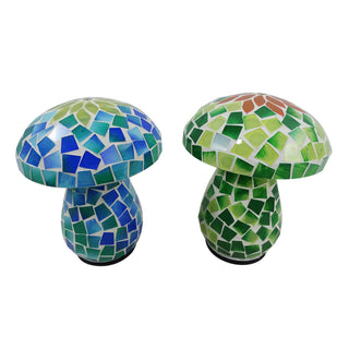 Mosaic Glass Mushroom w/Cool White LED Lights