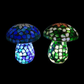 Mosaic Glass Mushroom w/Cool White LED Lights