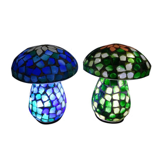 Mosaic Glass Mushroom w/Cool White LED Lights