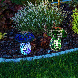 Mosaic Glass Mushroom w/Cool White LED Lights