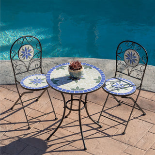 3-Piece Blue and Beige Mosaic Folding Bistro Set